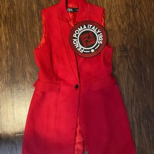 Zara red blazer dress/ Fendi patch